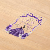 Invitations En Acrylique Dark Purple Bow Silver Crown Princess Quinceañera (Poser)