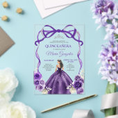 Invitations En Acrylique Dark Purple Bow Silver Crown Princess Quinceañera (Insitu (Mariage))