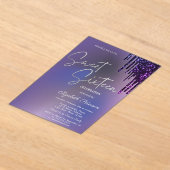 Invitations En Acrylique Dark Violet Glitter Drips Violet Sweet 16  (Poser)