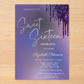 Invitations En Acrylique Dark Violet Glitter Drips Violet Sweet 16  (Recto)