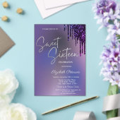 Invitations En Acrylique Dark Violet Glitter Drips Violet Sweet 16  (Insitu (Mariage))