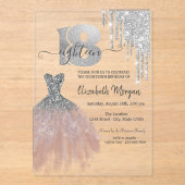Invitations En Acrylique Déchets d'argent Parties scintillant robe chic 18e (Recto)