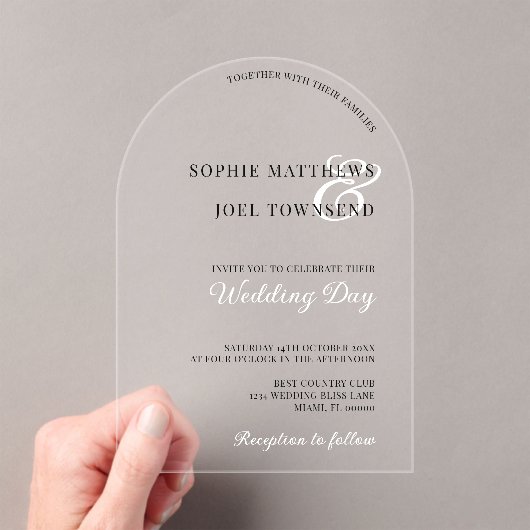 Invitations En Acrylique Décontracté moderne grand écran noir Mariage blanc (In situ (ordinateur de poche))