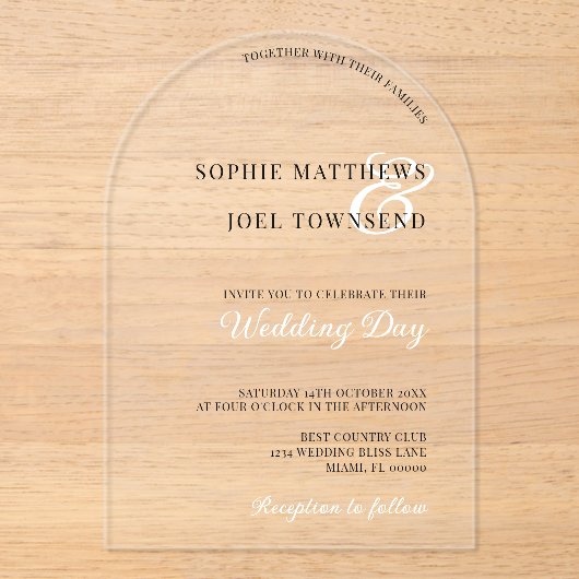 Invitations En Acrylique Décontracté moderne grand écran noir Mariage blanc (Recto)