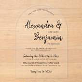 Invitations En Acrylique Décontracté moderne minimaliste noir mariage (Recto)