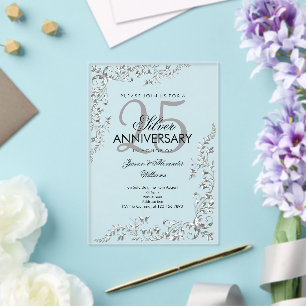 Invitations En Acrylique Décoration argentée 25e anniversaire de mariage