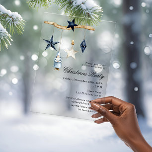 Invitations En Acrylique Décoration nordique bleue simple fête de Noël givr