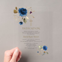Dédicace de luxe fleurs bleues or garçon