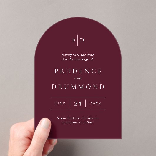 Invitations En Acrylique Deep Burgundy Classic Wedding Save the Date (In situ (ordinateur de poche))