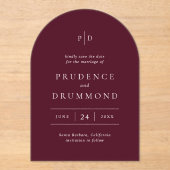 Invitations En Acrylique Deep Burgundy Classic Wedding Save the Date (Recto)
