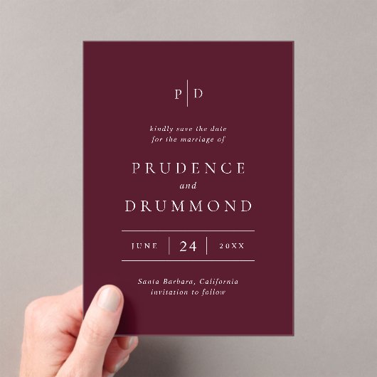 Invitations En Acrylique Deep Burgundy Classic Wedding Save the Date (In situ (ordinateur de poche))