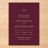 Invitations En Acrylique Deep Burgundy Classic Wedding Save the Date (Recto)