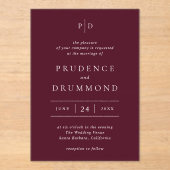 Invitations En Acrylique Deep Burgundy Elegant Classic Wedding (Recto)