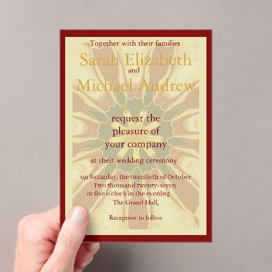 Invitations En Acrylique Deep Crimson Starburst Design | Opulent Modern Hi (In situ (ordinateur de poche))