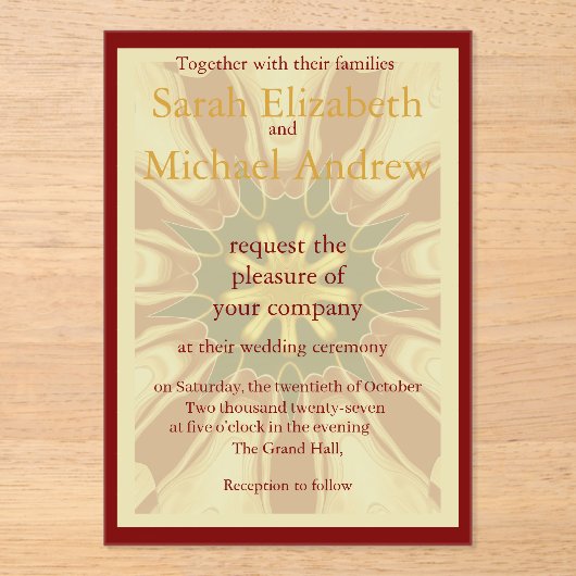 Invitations En Acrylique Deep Crimson Starburst Design | Opulent Modern Hi (Recto)