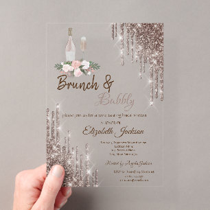 Invitations En Acrylique Déjeuner chic avec des coulures en or rose et bull
