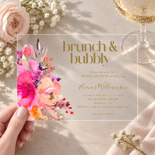 Invitations En Acrylique Déjeuner de douche de mariée florale aquarelle ros