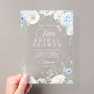 Invitations En Acrylique Déjeuner de mariage aux hortensias bleu poussiéreu