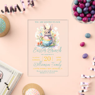 Invitations En Acrylique Déjeuner de Pâques aux fleurs de lapin mignon