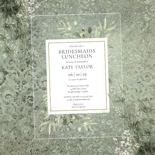 Invitations En Acrylique Déjeuner élégant d'aquarelle de verdure pour demoi