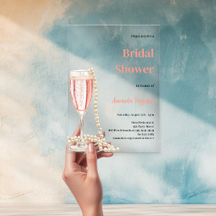 Invitations En Acrylique Déjeuner pétillant prosecco perles roses Baby Show