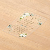 Invitations En Acrylique Délicat Verdure Aérée Fleurs blanches Dédication (Poser)