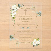Invitations En Acrylique Délicat Verdure Aérée Fleurs blanches Dédication (Recto)