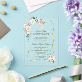 Invitations En Acrylique Delicate Blush White Flowers First Holy Communion (Insitu (Mariage))