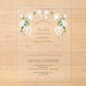 Invitations En Acrylique Delicate Ivory Roses Fr First Holy Communion (Recto)