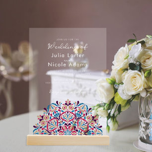 Invitations En Acrylique Délice de Mandala de Mariage à la Fragrance Floral