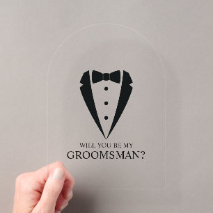Invitations En Acrylique Demande de témoin de mariage en costume noir