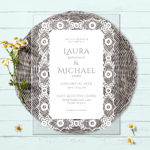 Invitations En Acrylique Dentelle blanche élégante