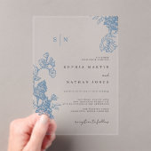 Invitations En Acrylique Dentelle florale bleue Mariage clair (In situ (ordinateur de poche))