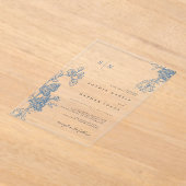Invitations En Acrylique Dentelle florale bleue Mariage clair (Poser)