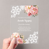 Invitations En Acrylique Dentelle florale de pêche rose anniversaire (In situ (ordinateur de poche))
