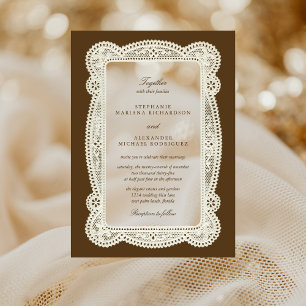 Invitations En Acrylique Dentelle Vintage Vieil Argent Mariage Brun Mocha