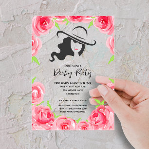 Invitations En Acrylique Derby Casquette et Rose Derby Party