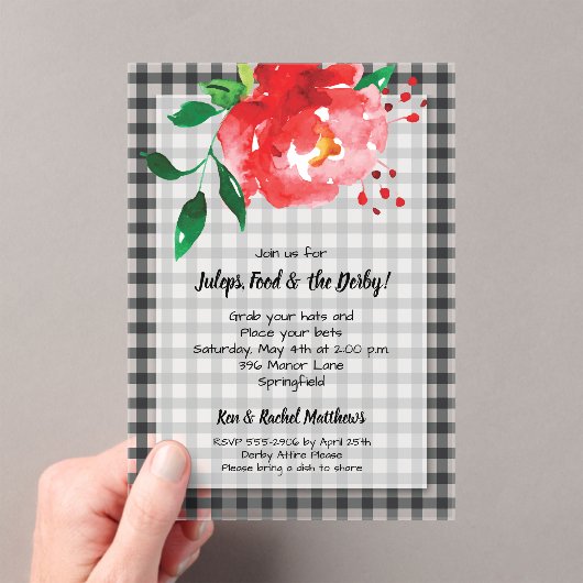 Invitations En Acrylique Derby Day Rose rouge En vichy (In situ (ordinateur de poche))