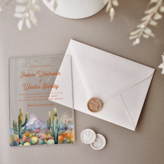 Invitations En Acrylique Désert de Terracotta moderne Ouest Paysage de Cact