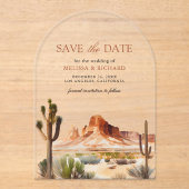 Invitations En Acrylique Desert Mountain Cactus Wedding Save the Date (Recto)