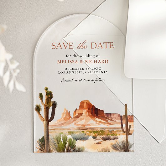 Invitations En Acrylique Desert Mountain Cactus Wedding Save the Date