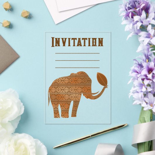 Invitations En Acrylique Design d'art tribal des éléphants (Insitu (Mariage))