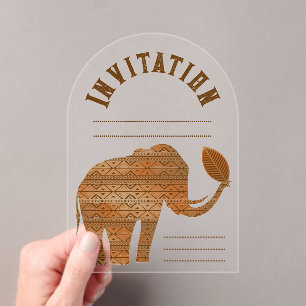 Invitations En Acrylique Design d'art tribal des éléphants