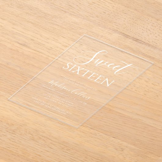 Invitations En Acrylique Design élégant moderne Script Sweet 16 (Poser)