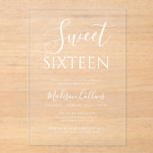 Invitations En Acrylique Design élégant moderne Script Sweet 16 (Recto)