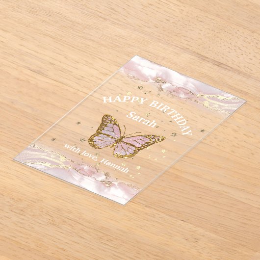 Invitations En Acrylique design papillon Joyeux anniversaire (Poser)