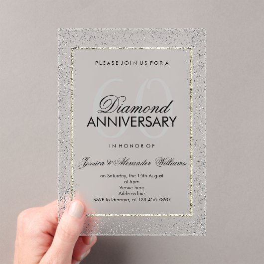 Invitations En Acrylique Design Silver Confetti 60e Mariage Diamond (In situ (ordinateur de poche))