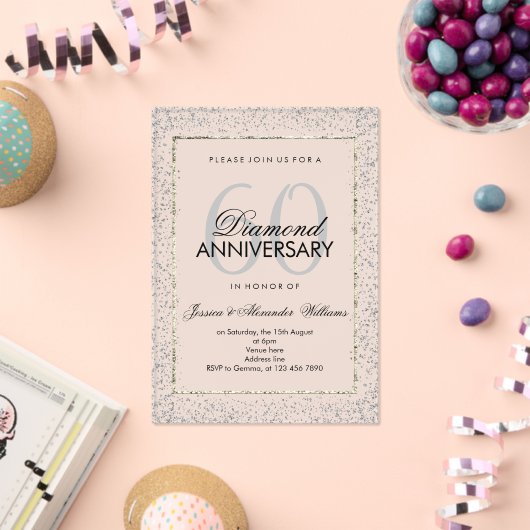 Invitations En Acrylique Design Silver Confetti 60e Mariage Diamond (Insitu (Célébration))