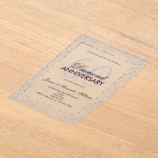 Invitations En Acrylique Design Silver Confetti 60e Mariage Diamond (Poser)