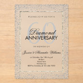 Invitations En Acrylique Design Silver Confetti 60e Mariage Diamond (Recto)